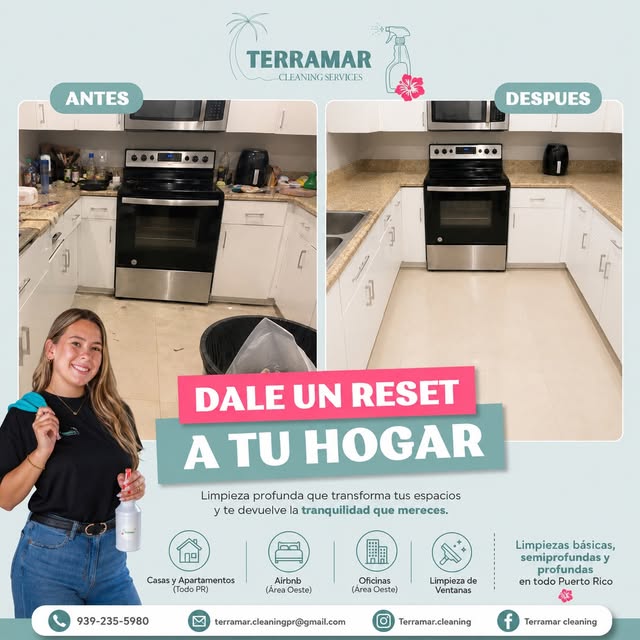Antes y después de una limpieza profunda realizada por Terramar Cleaning Services